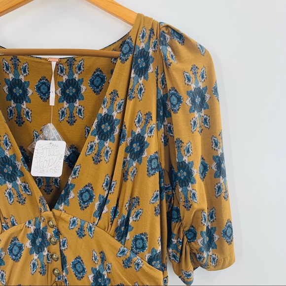 Free People Dresses & Skirts - NWT Free People Yellow V-Neck Floral Midi Dress